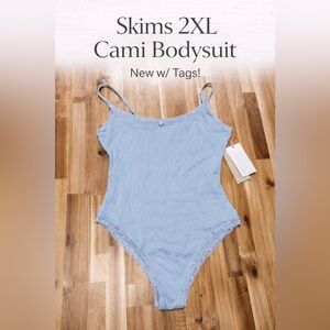 Skims 2XL Cami Bodysuit NWT Sky Blue Lace Trim Soft Minimal